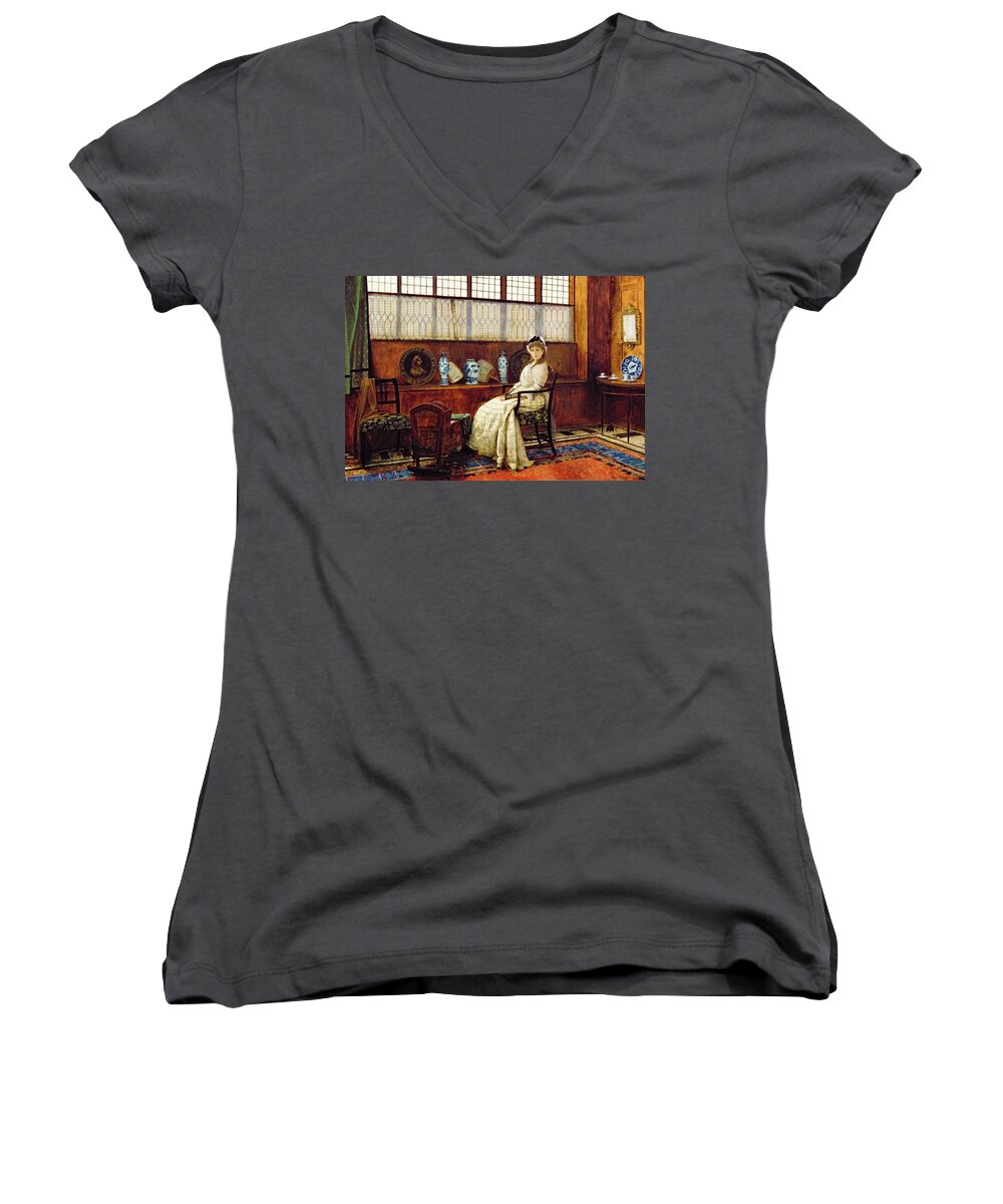 Interior Women's V-Neck featuring the painting The Cradle Song by John Atkinson Grimshaw