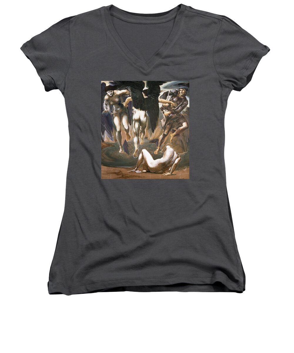 Gorgons Women's V-Neck featuring the drawing The Death Of Medusa II, 1882 by Edward Burne-Jones