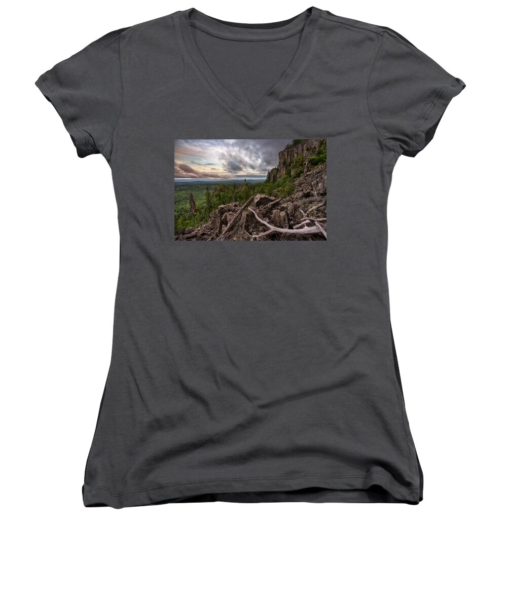 Bluff Women's V-Neck featuring the photograph the Dorion Pinnacles by Jakub Sisak