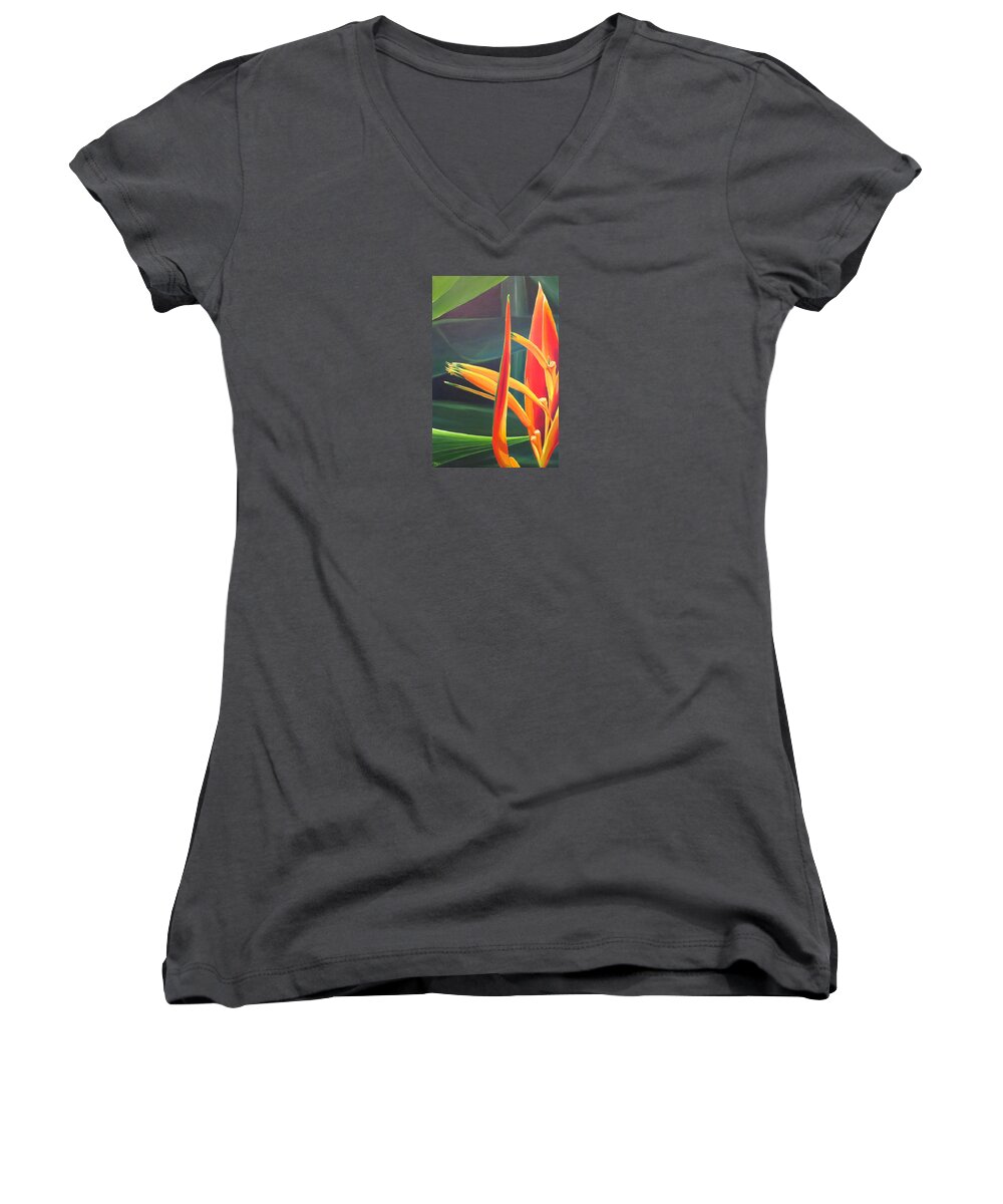 Bird Of Paradise Women's V-Neck featuring the painting The Final Flame by Hunter Jay