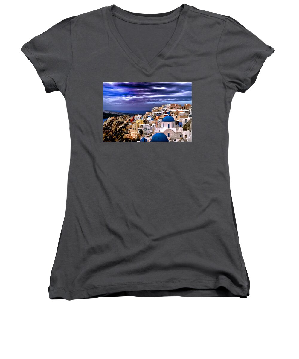 Travel Photo Women's V-Neck featuring the photograph The greek Isles Santorini by Tom Prendergast