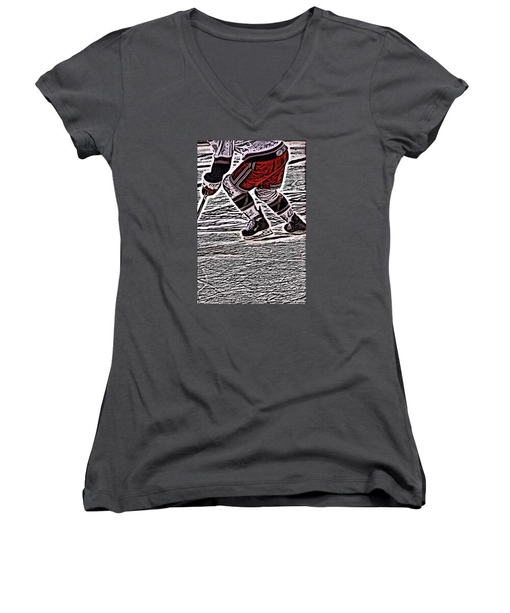 Hockey Women's V-Neck featuring the photograph The Hockey Player by Karol Livote