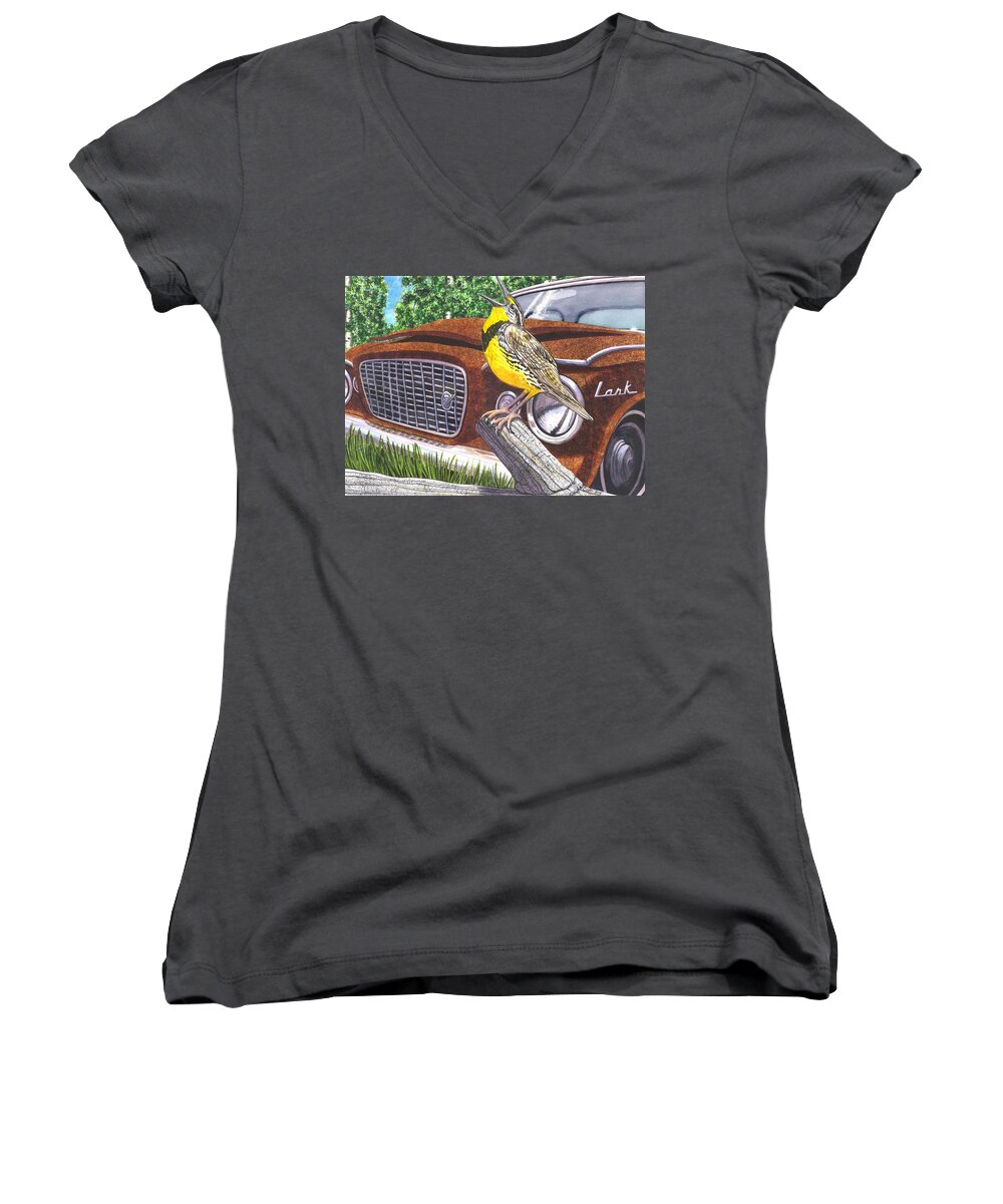 Meadowlark Women's V-Neck featuring the painting The Meadowlarks by Catherine G McElroy