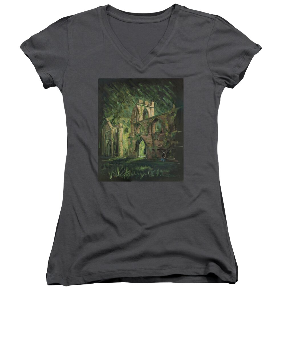 Castle Women's V-Neck featuring the painting The old castle by Marco Busoni