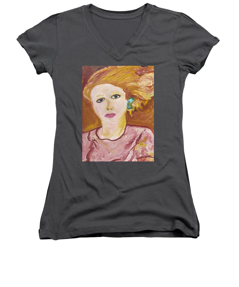 The Queen Women's V-Neck featuring the painting The Queen by Shea Holliman