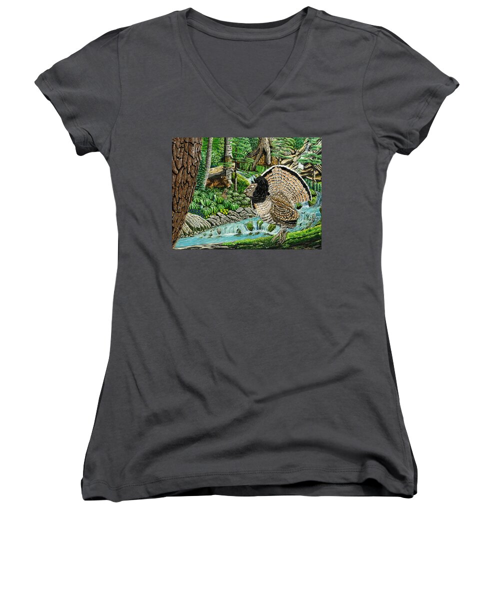 Landscape Women's V-Neck featuring the painting The real thunder bird by Carey MacDonald