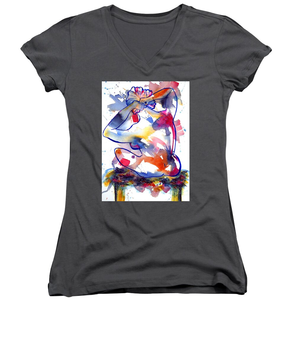 Nude Women's V-Neck featuring the painting The Southside by Kim Shuckhart Gunns