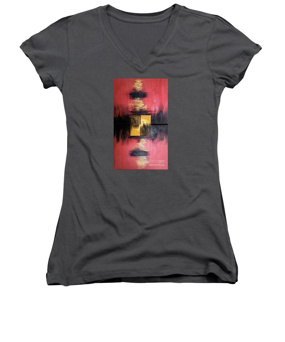 Abstract Women's V-Neck featuring the painting The Sunset by Fei A