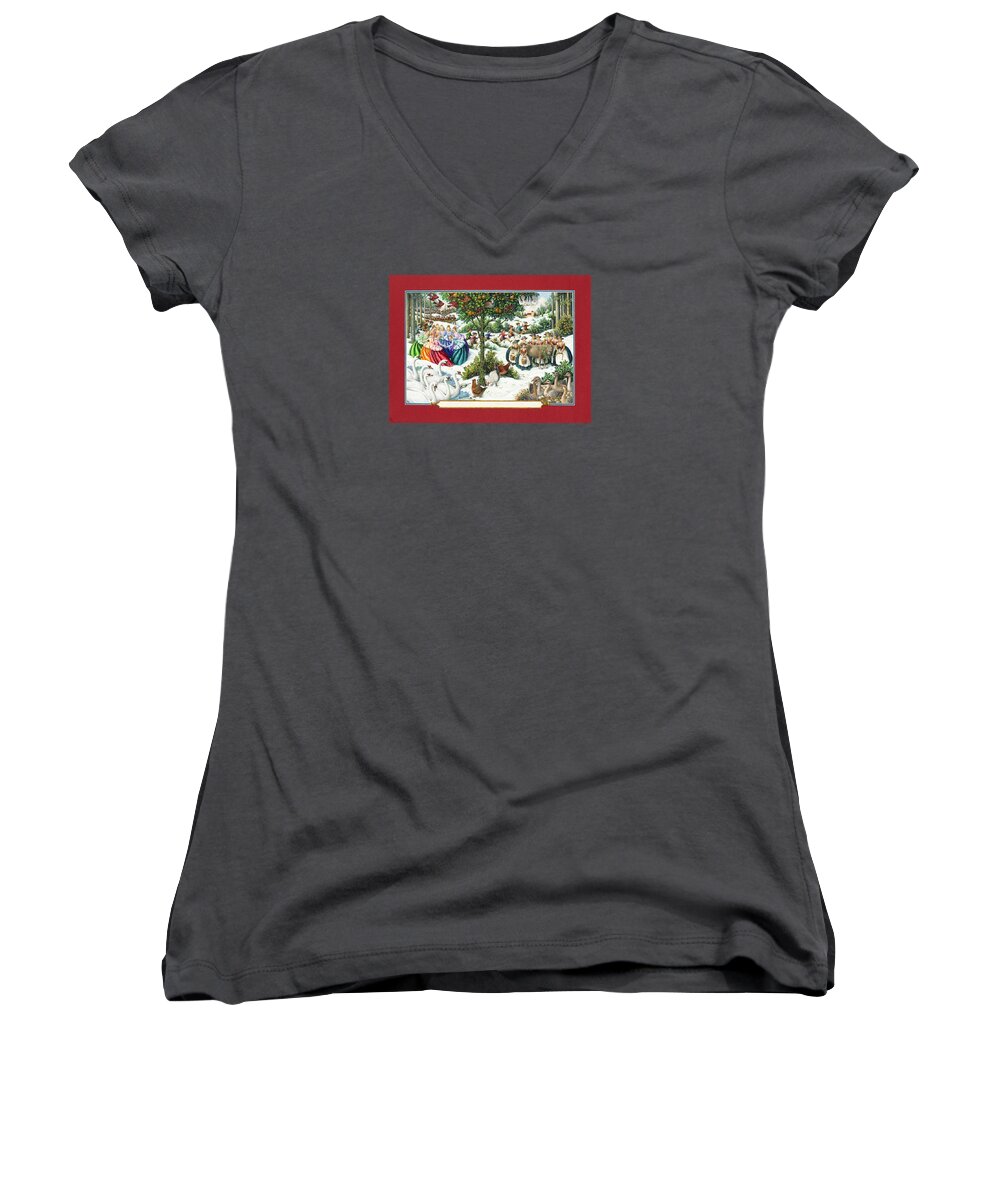 Christmas Women's V-Neck featuring the painting The Twelve Days of Christmas by Lynn Bywaters