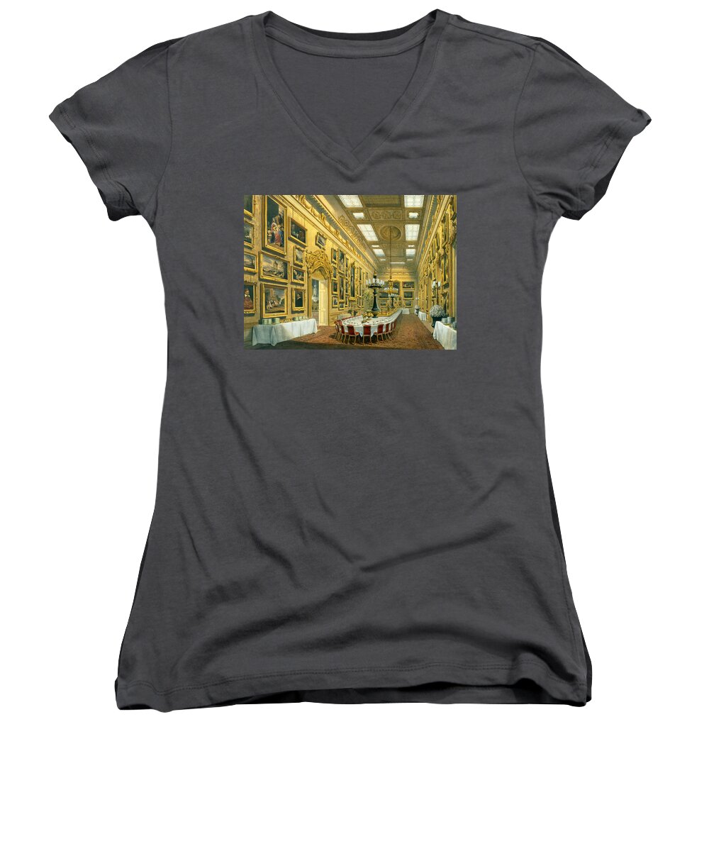 Picture Gallery Women's V-Neck featuring the drawing The Waterloo Gallery, Apsley House by Richard Ford