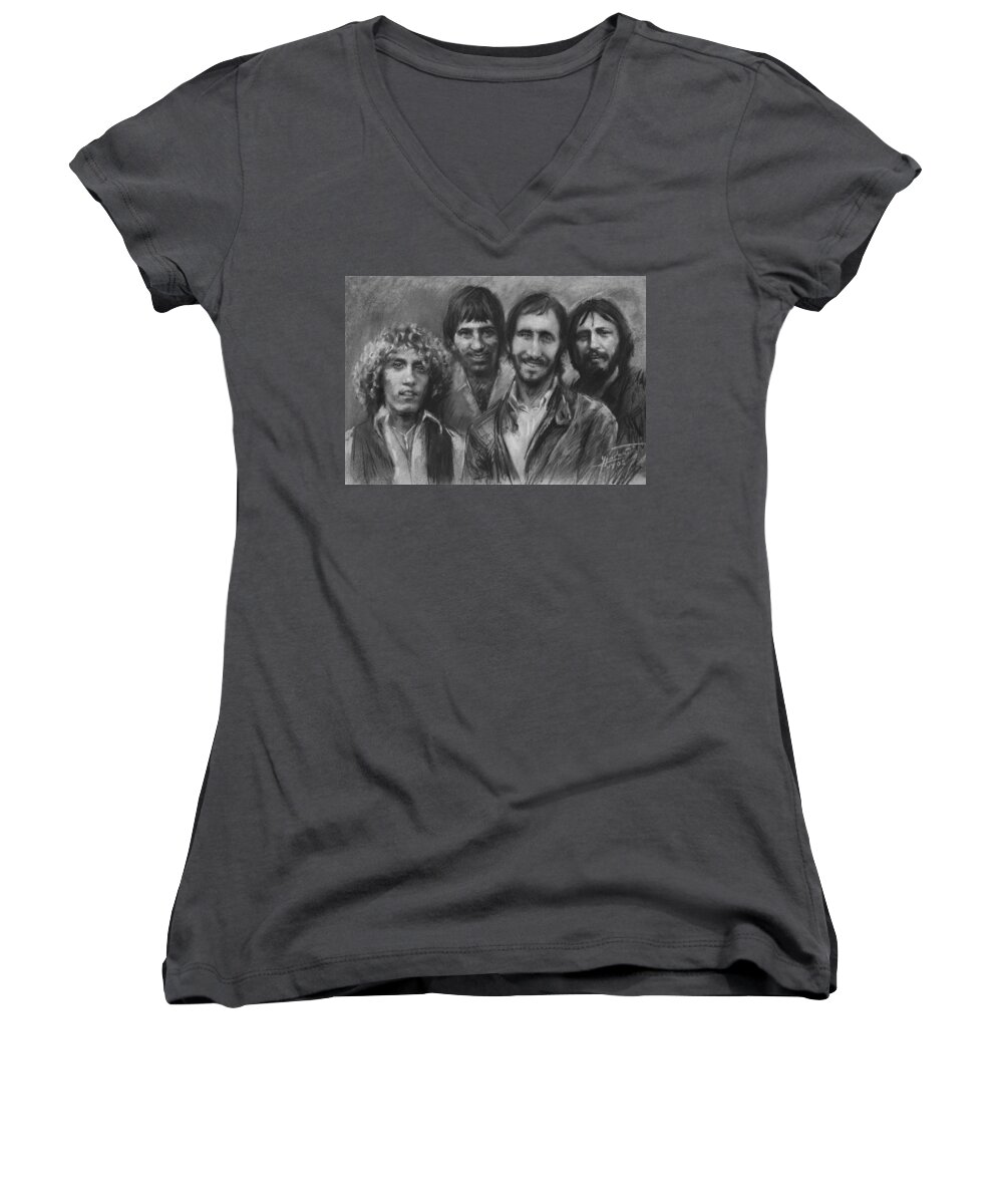 The Who Women's V-Neck featuring the drawing The Who by Viola El