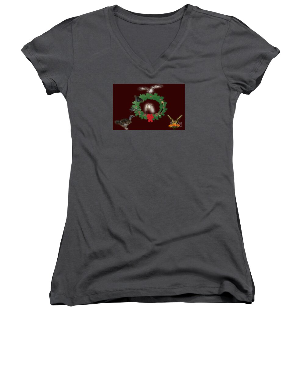 Birds Women's V-Neck featuring the photograph These Are a Few Of My Favorite Things 2 by Donna Brown