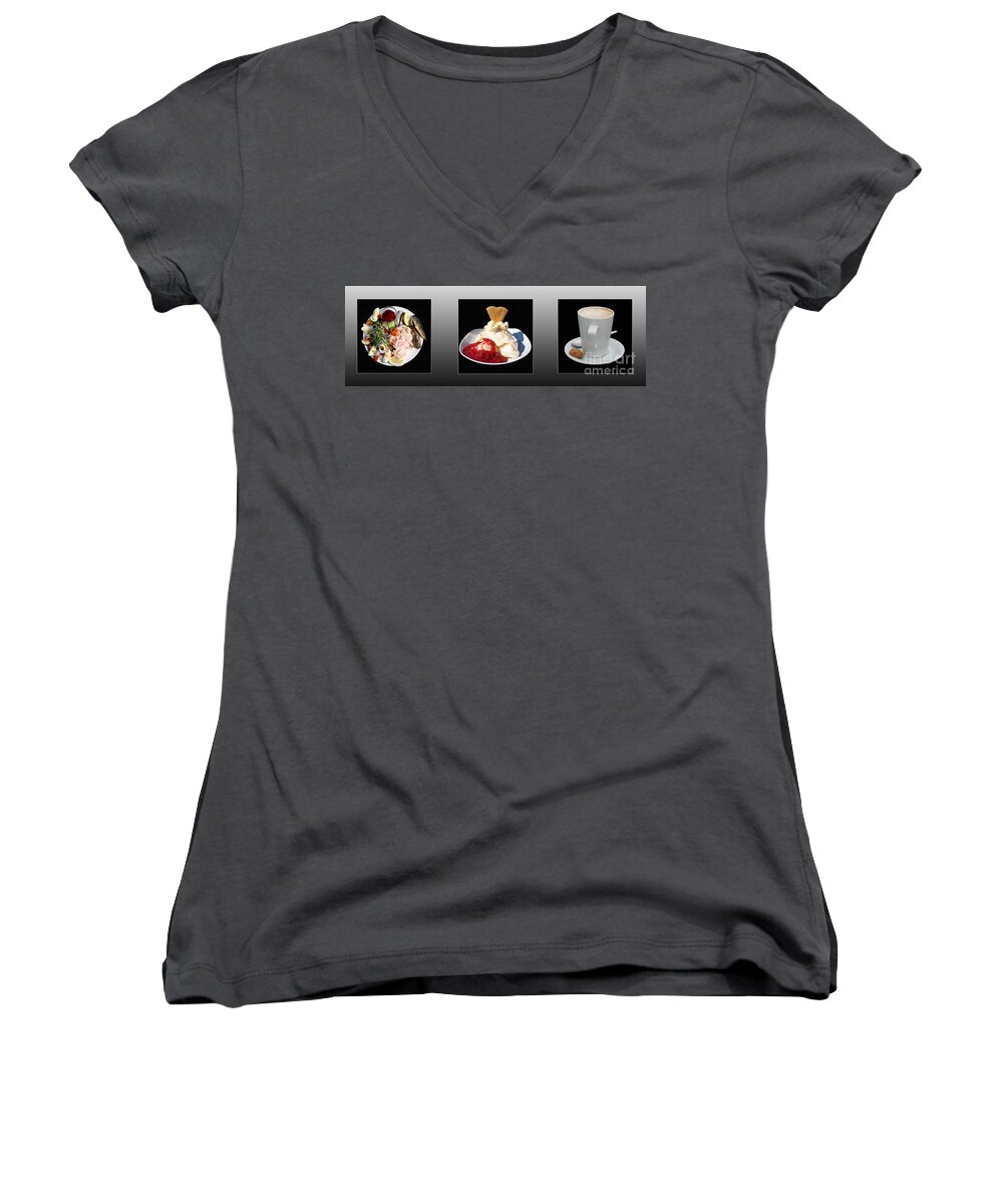 Triptych Women's V-Neck featuring the photograph Three Course Meal by Terri Waters