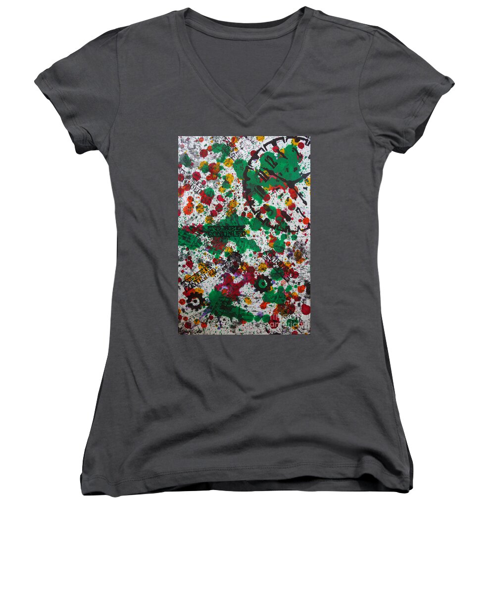Jacqueline Athmann Women's V-Neck featuring the painting Time by Jacqueline Athmann