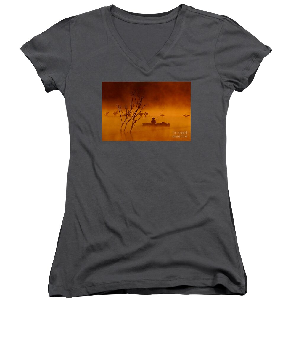 Sunrise Women's V-Neck featuring the photograph Time to Spread my Wings and Fly by Elizabeth Winter