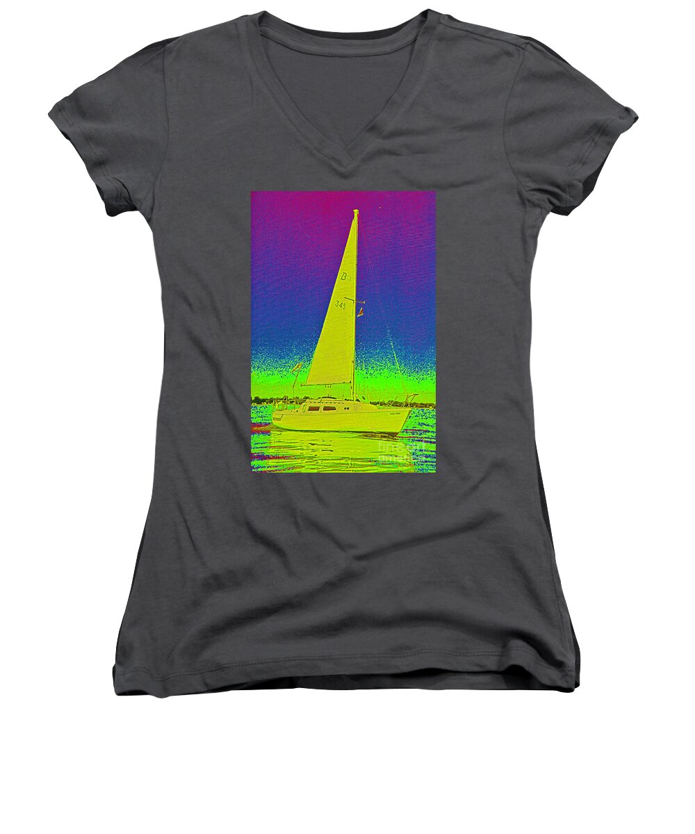 Tom Ray Women's V-Neck featuring the photograph Tom Ray's Sailboat by First Star Art