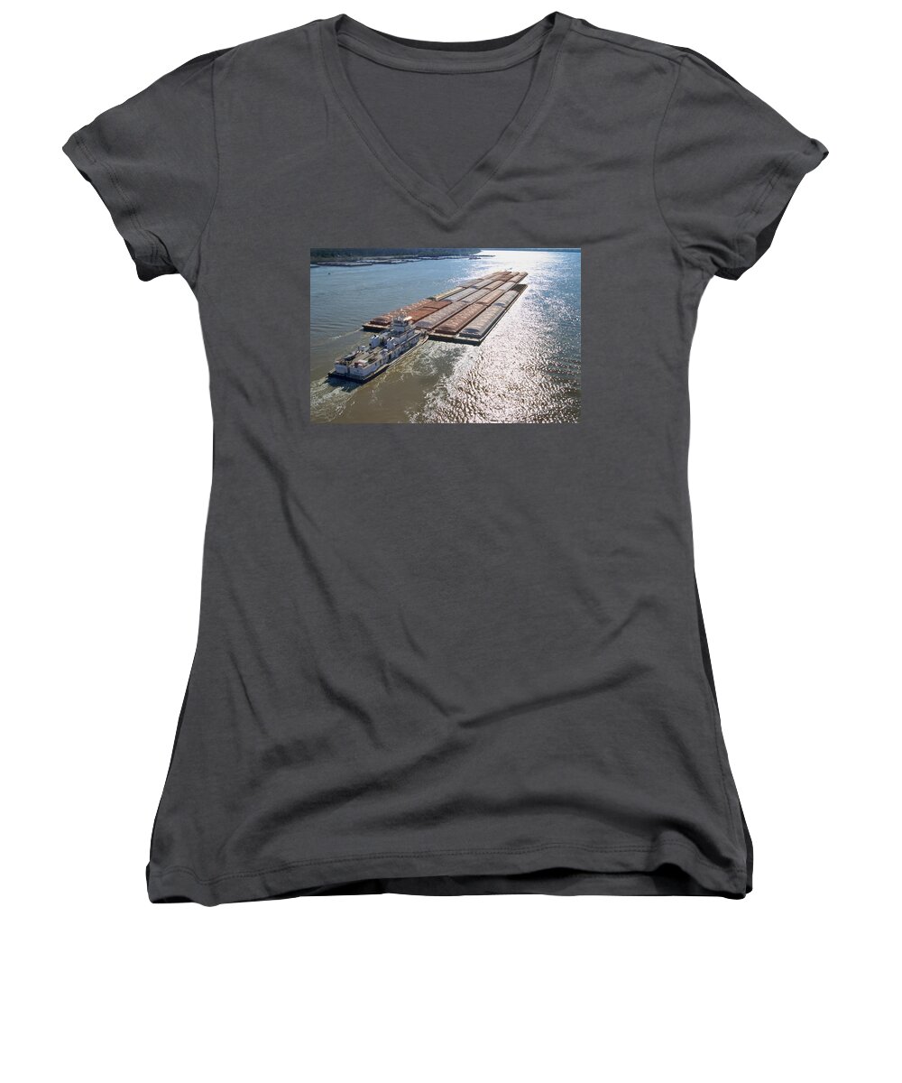 Towboats Women's V-Neck featuring the photograph Towboats and Barges on the Mississippi by Garry McMichael