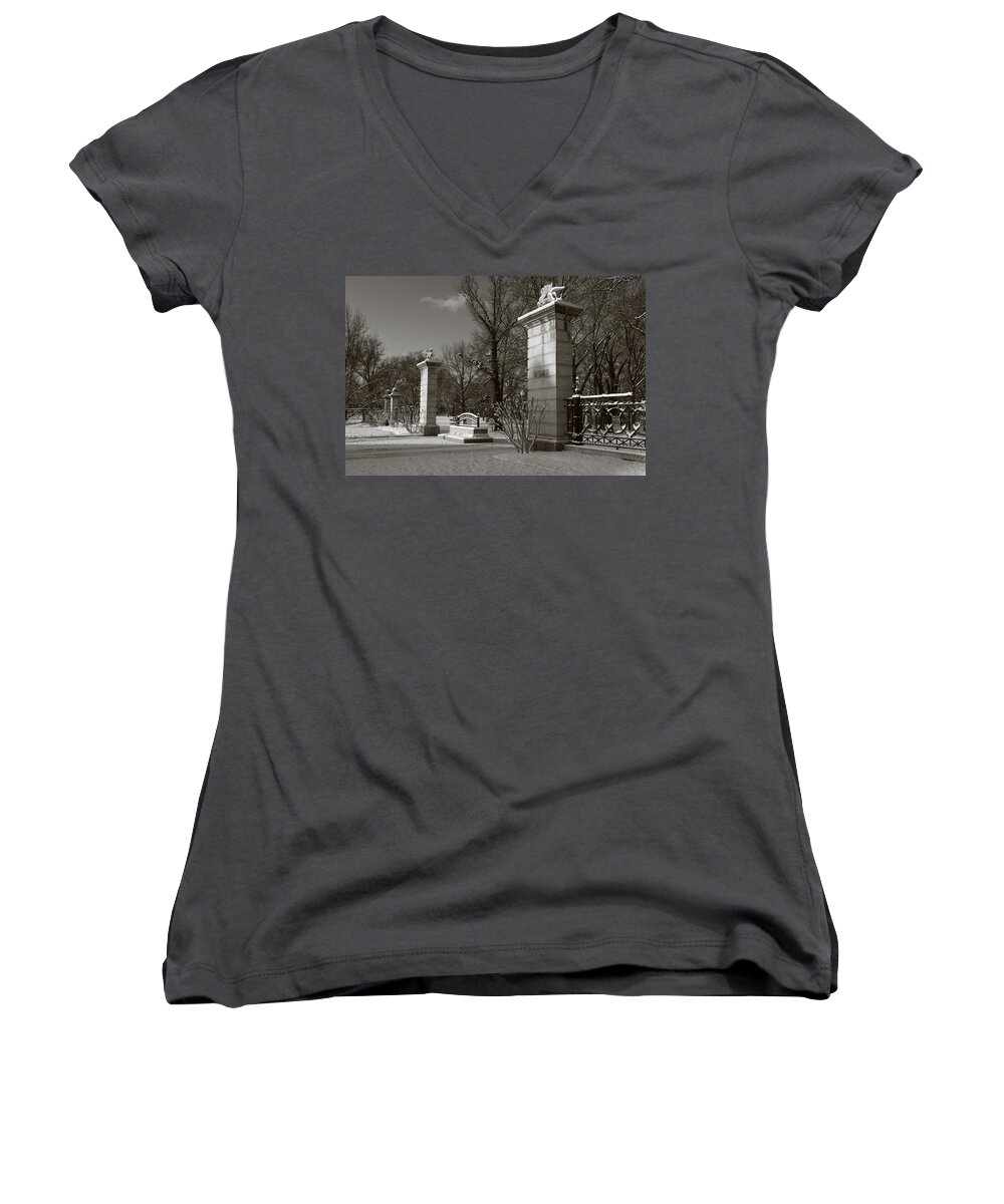 Tower Grove Park Women's V-Neck featuring the photograph Tower Grove East Gate by Scott Rackers