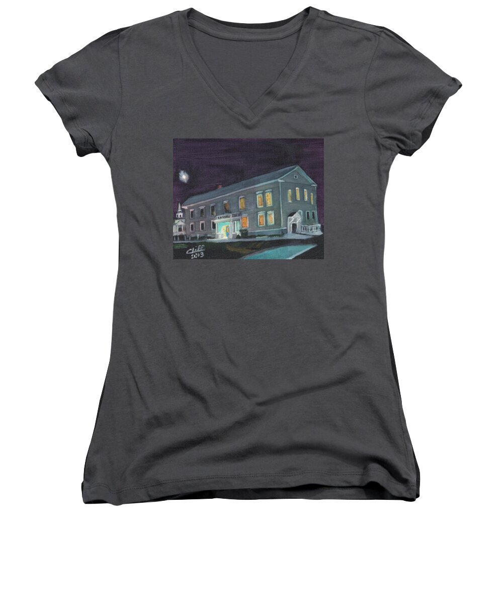 Ashland Women's V-Neck featuring the painting Town Hall at Night by Cliff Wilson