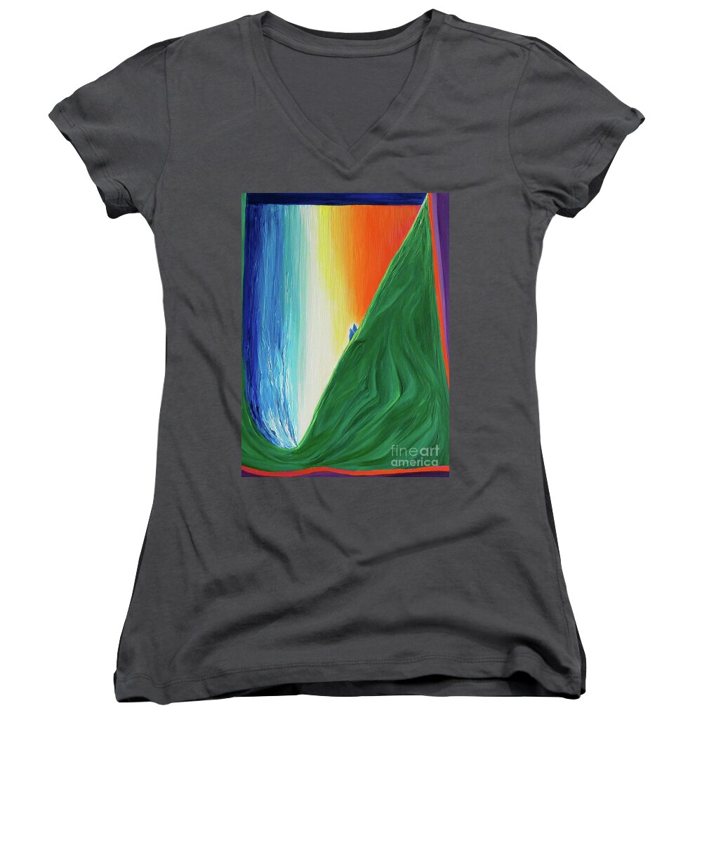 Waterfall Women's V-Neck featuring the painting Travelers Rainbow Waterfall by jrr by First Star Art