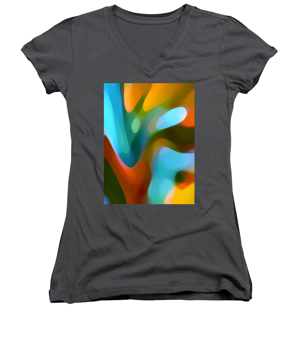 Abstract Women's V-Neck featuring the painting Tree Light 3 by Amy Vangsgard
