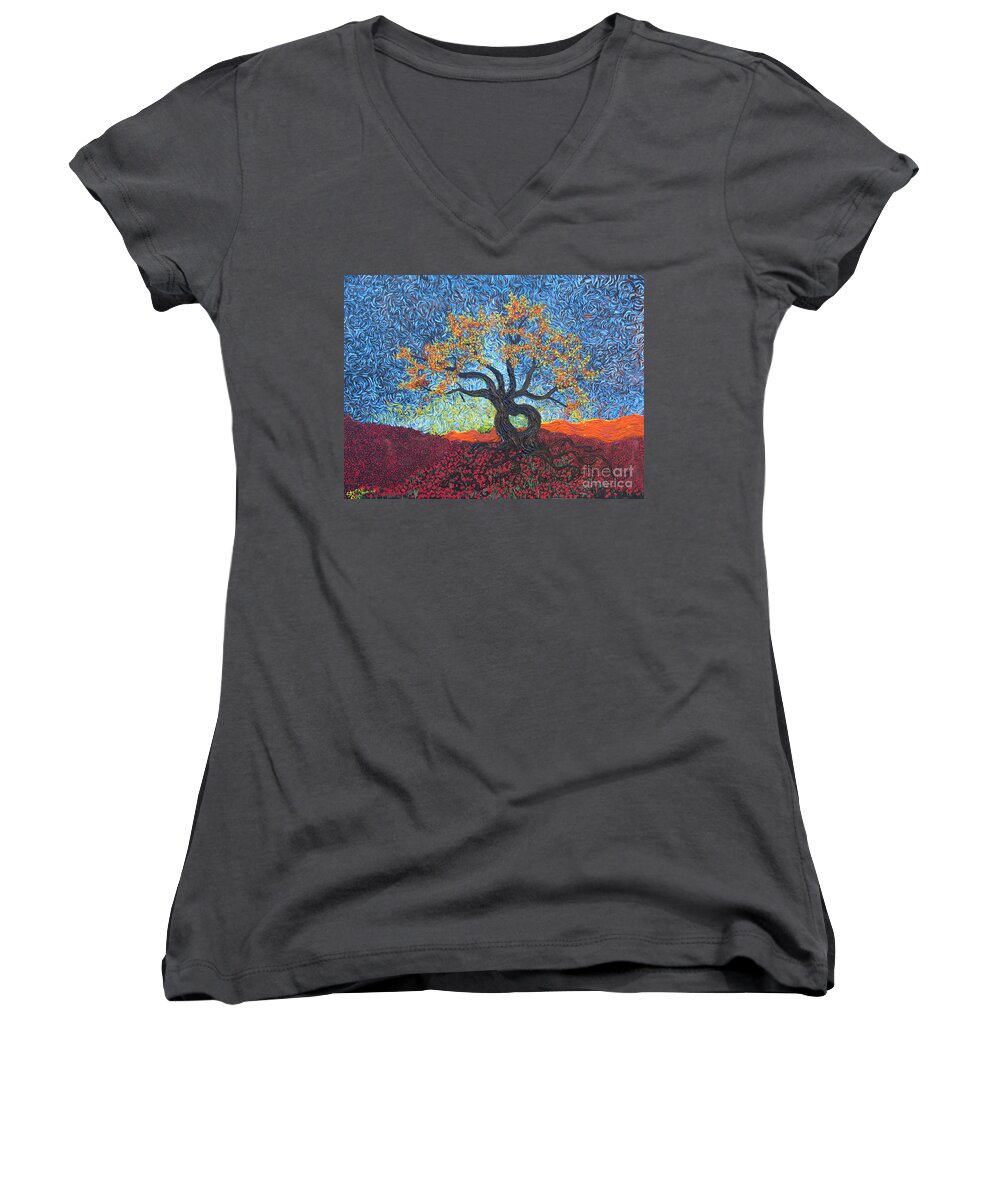 Impressionism Women's V-Neck featuring the painting Tree Of Heart by Stefan Duncan