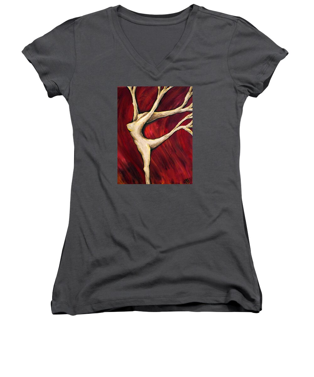 Tree Women's V-Neck featuring the painting Tree Spirit by Meganne Peck