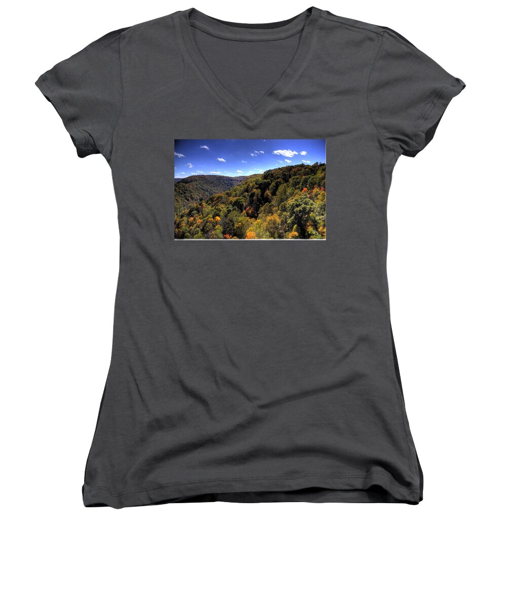 River Women's V-Neck featuring the photograph Trees Over Rolling Hills by Jonny D