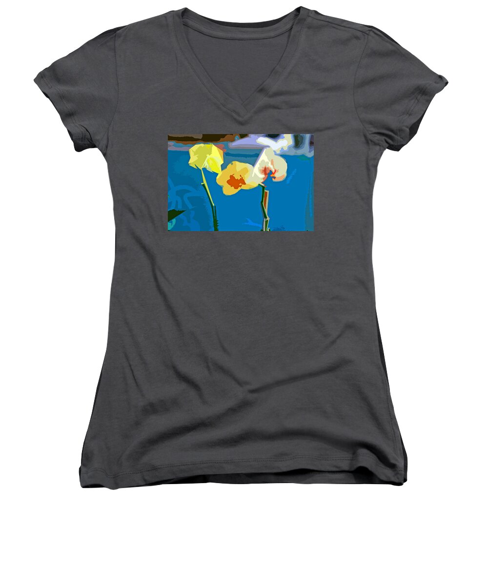 Orchid Women's V-Neck featuring the digital art Trinity by Joseph Coulombe