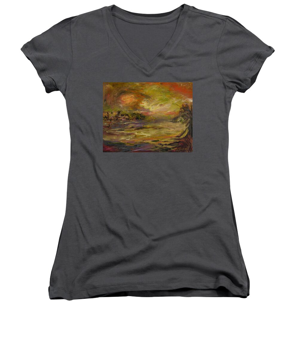 Landscapes Women's V-Neck featuring the painting Tropics by Julianne Felton