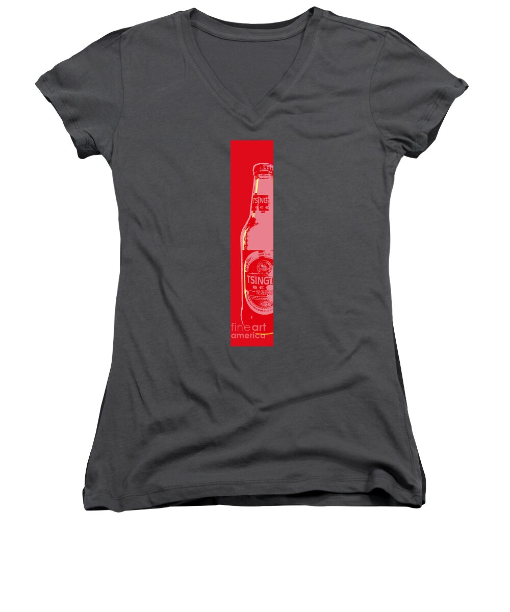 Beer Women's V-Neck featuring the digital art Tsingtao beer by Jean luc Comperat