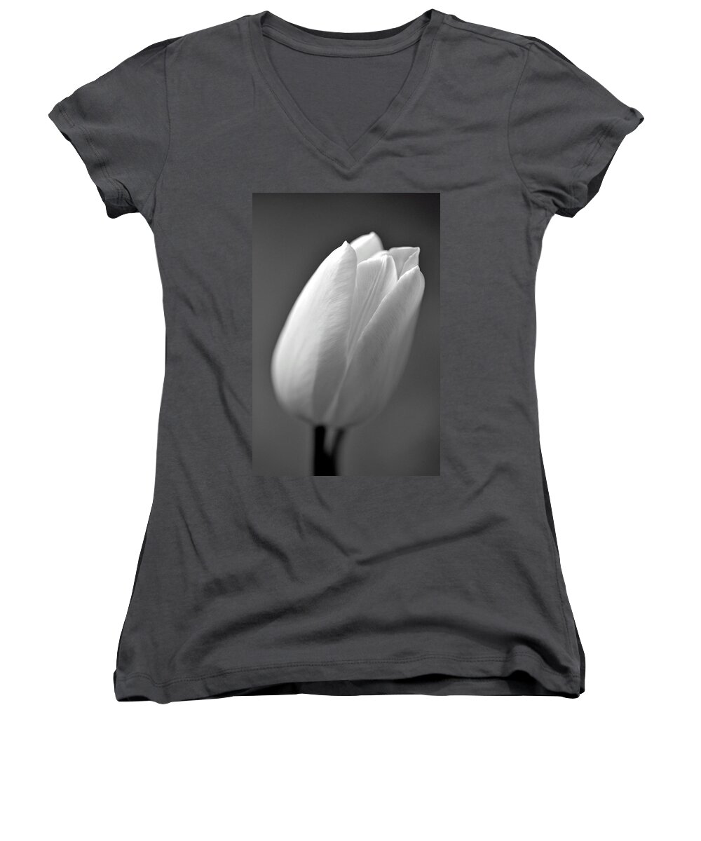 Flower Women's V-Neck featuring the photograph Tulip in Black and White by Phyllis Meinke