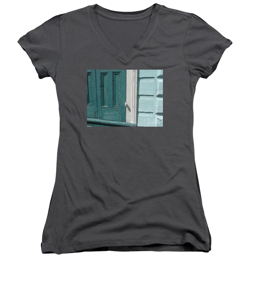 Turquoise Women's V-Neck featuring the photograph Turquoise Door by Valerie Reeves