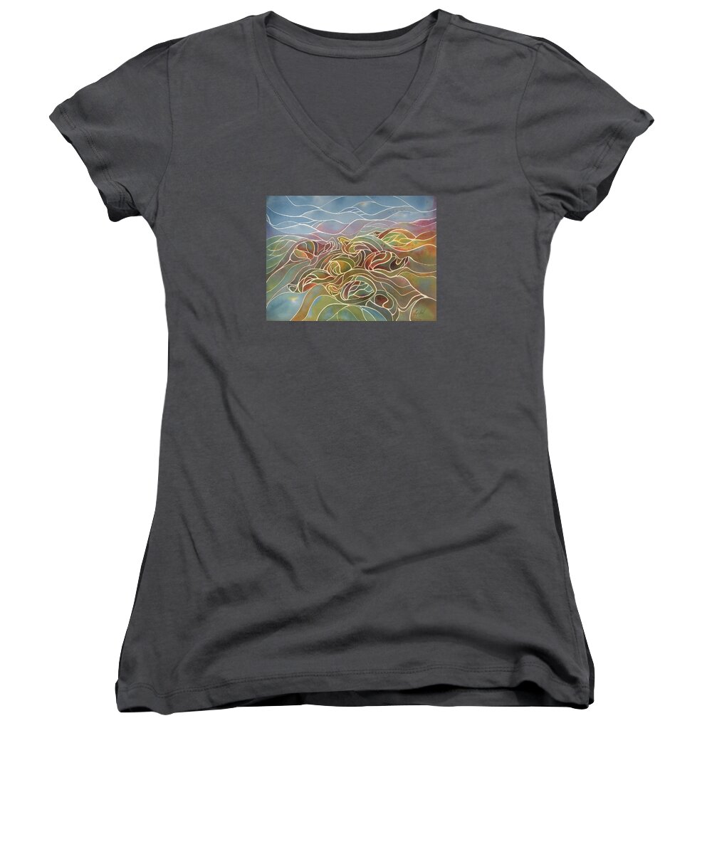 Watercolor Women's V-Neck featuring the painting Turtles II by Johanna Axelrod