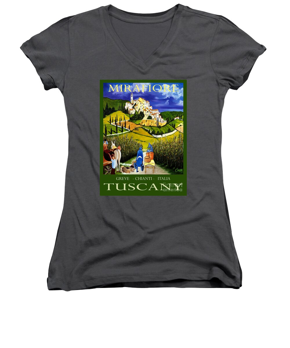 Fine Art Print Women's V-Neck featuring the painting Tuscany Wine Poster Art Print by William Cain