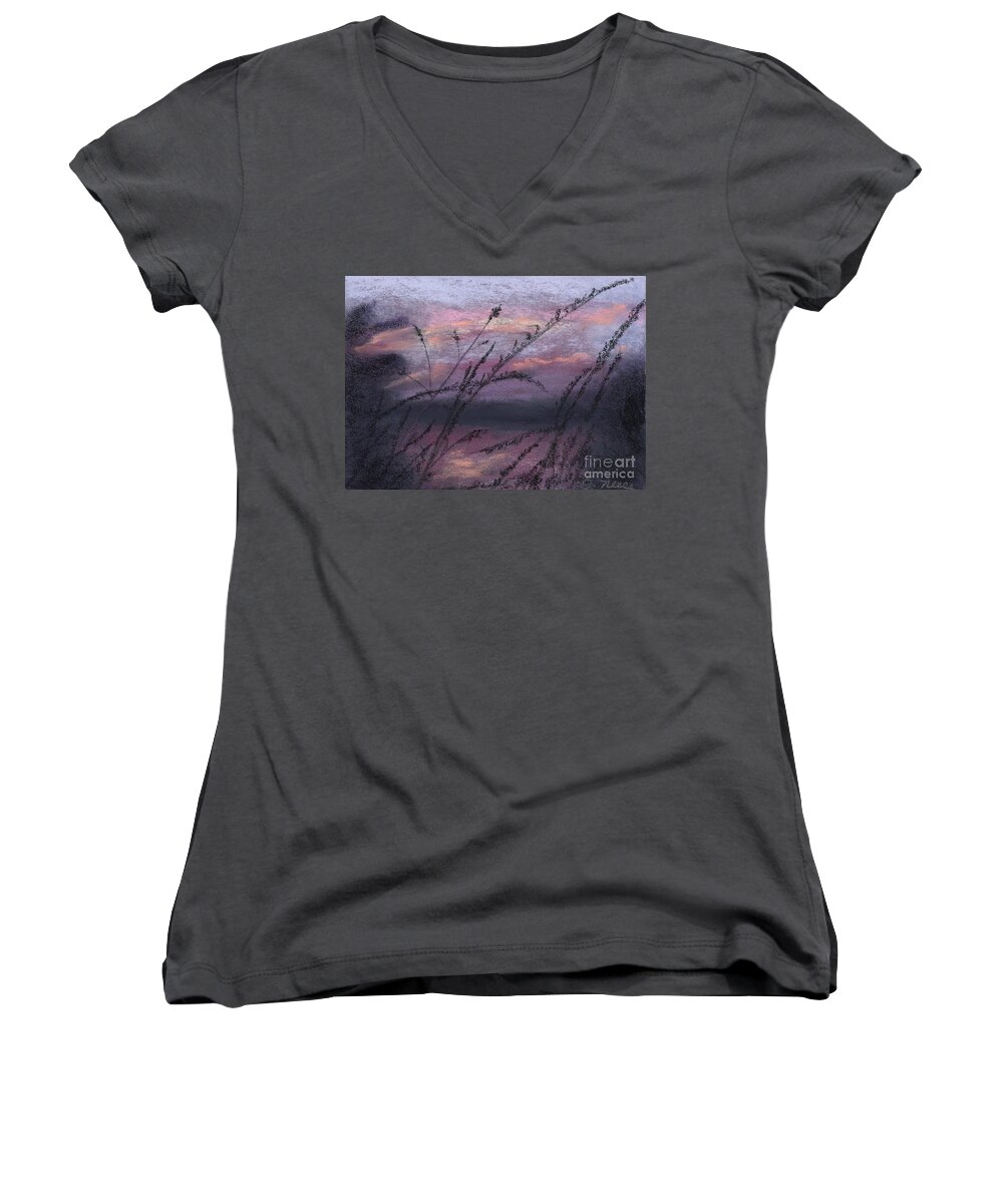 Twilight Women's V-Neck featuring the pastel Twilight Silhouette by Ginny Neece