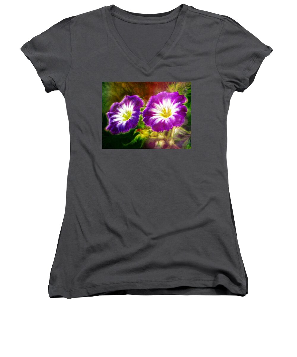 Flowers Women's V-Neck featuring the digital art Two eyes of Heaven by Lilia S