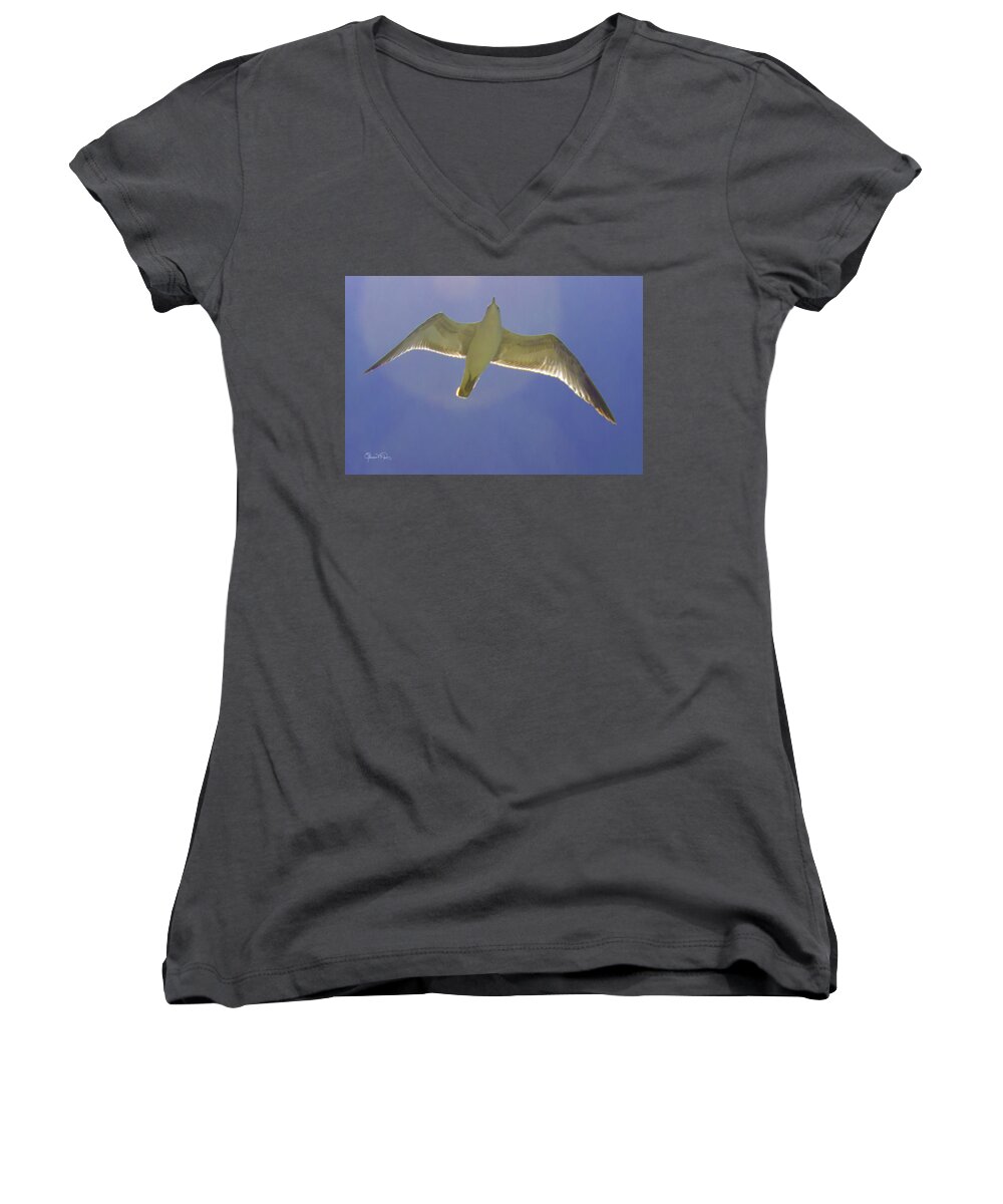 Susan Molnar Women's V-Neck featuring the photograph Under His Wings III by Susan Molnar
