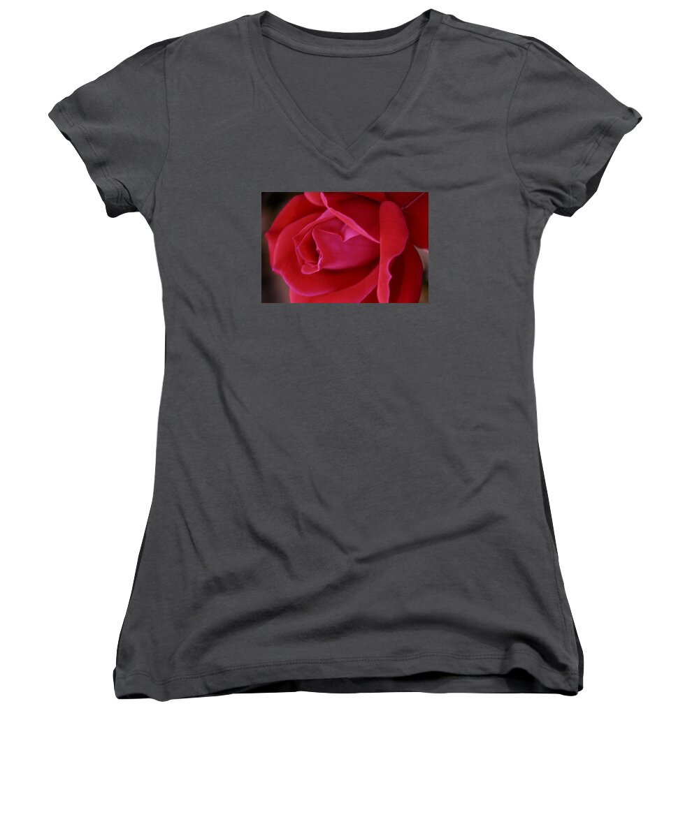 Rose Women's V-Neck featuring the photograph Unfolding Glory by Mary Beglau Wykes