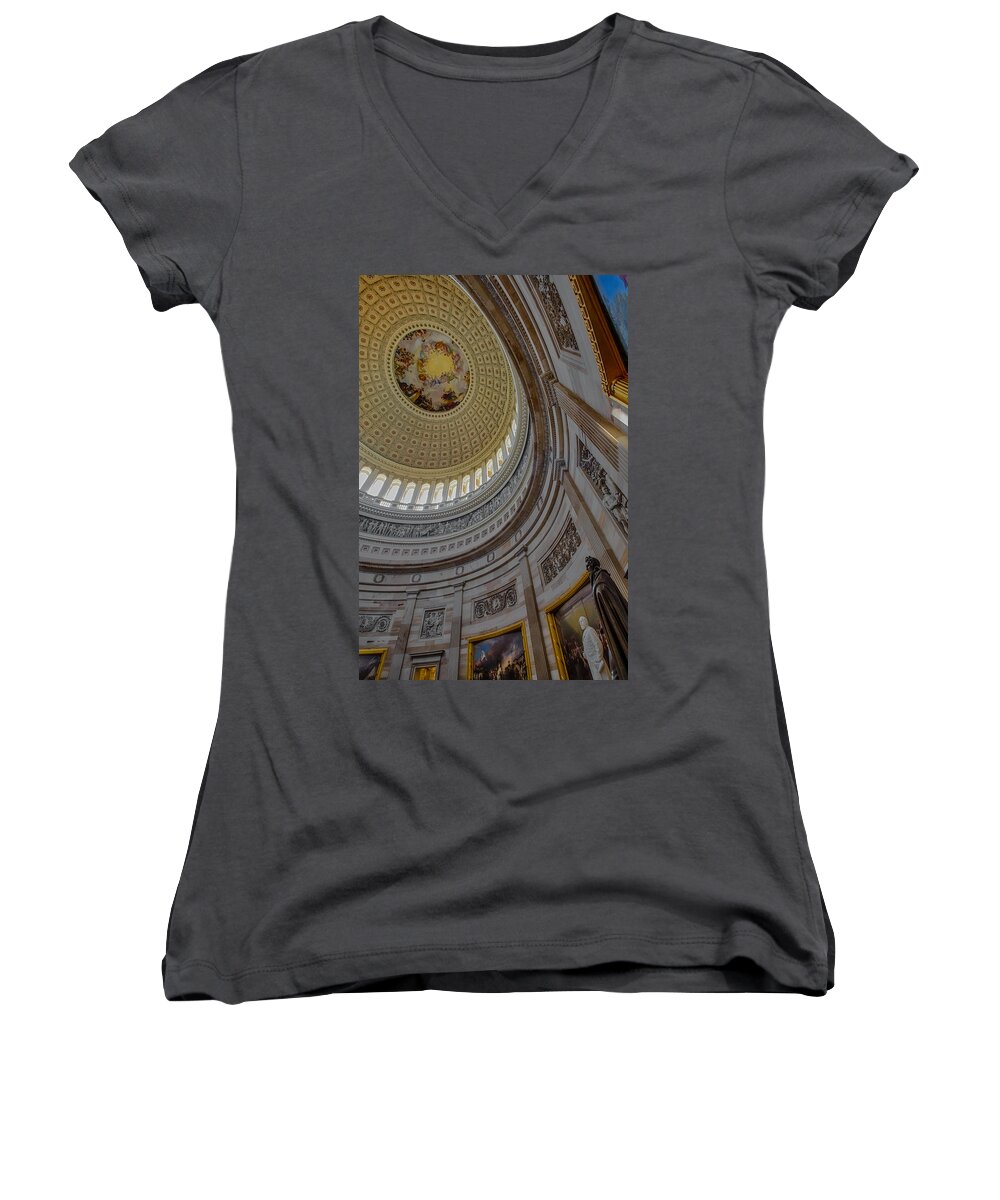America Women's V-Neck featuring the photograph Unites States Capitol Rotunda by Susan Candelario