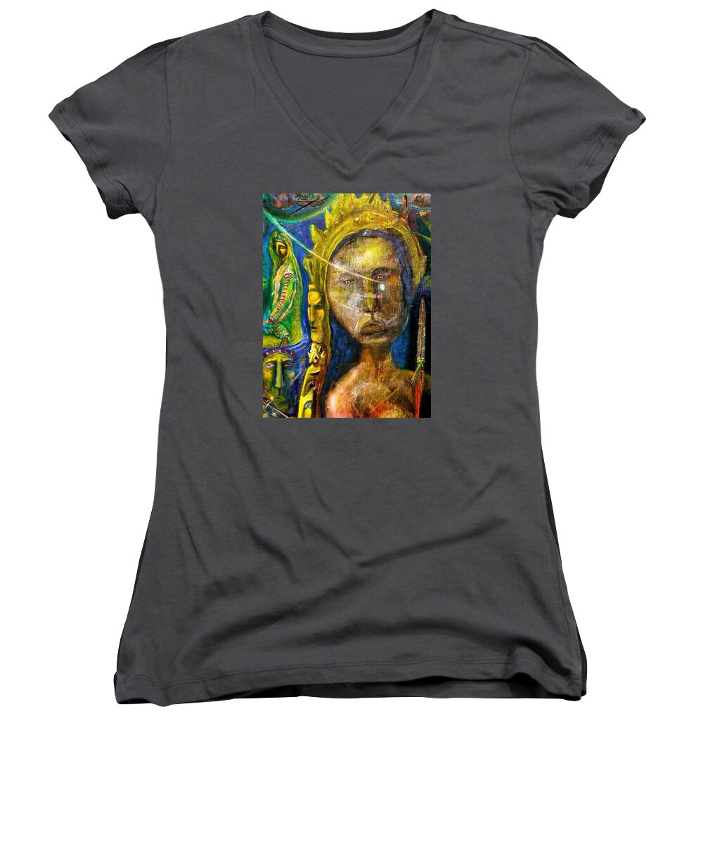 Nature Women's V-Neck featuring the painting Universal Totem by Kicking Bear Productions