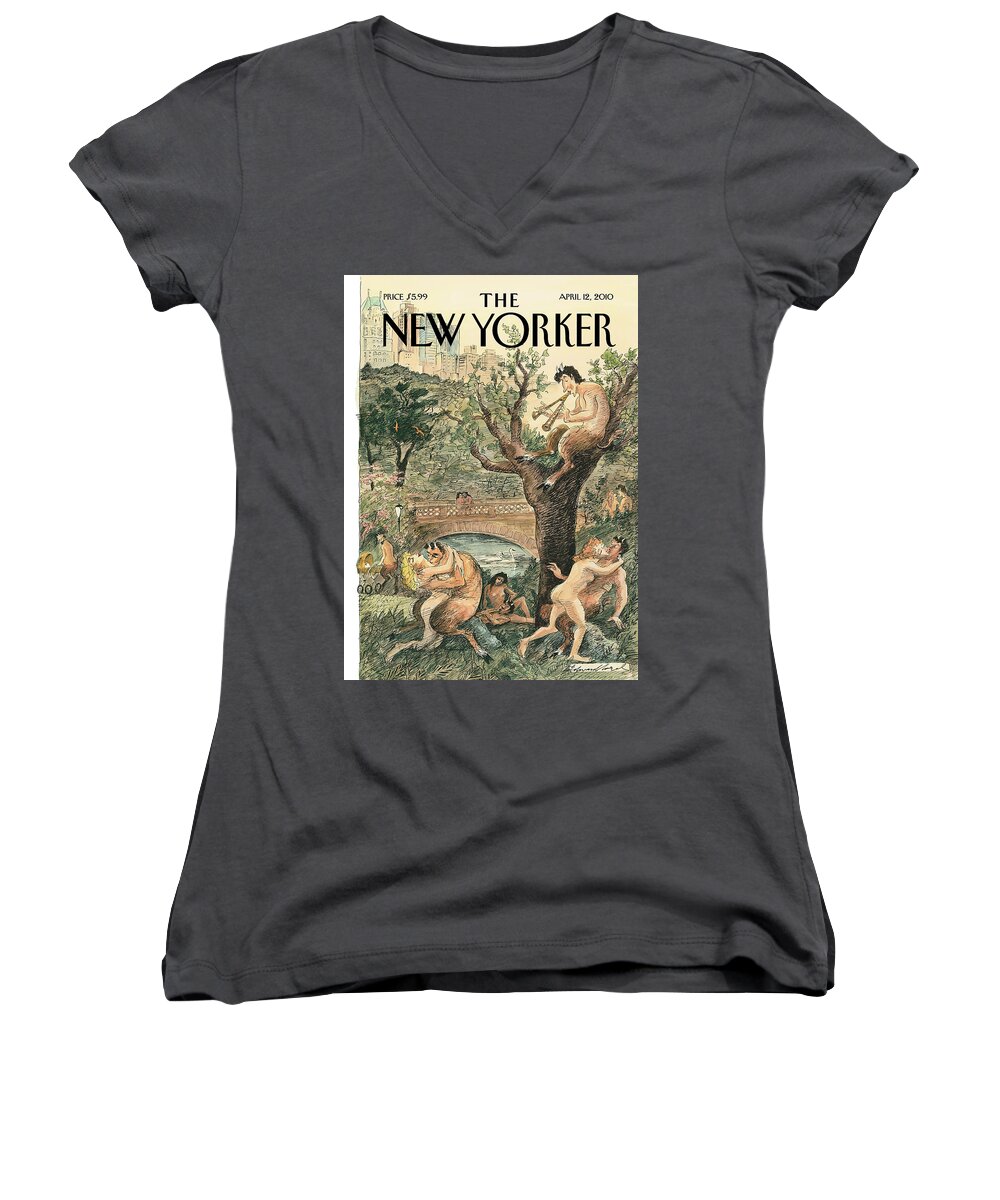 Pan Women's V-Neck featuring the painting Spring Has Sprung by Edward Sorel