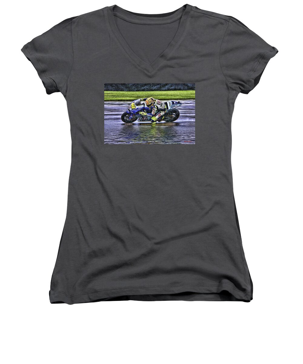 Valentino Rossi Women's V-Neck featuring the photograph Valentino Rossi at Indy by Blake Richards