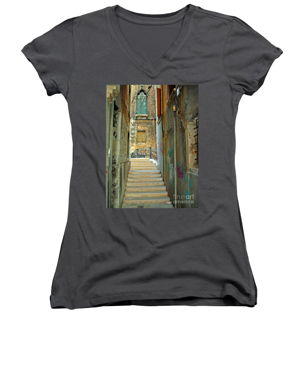 Water Canal Women's V-Neck featuring the photograph Venetian City of Bridges by Phillip Allen