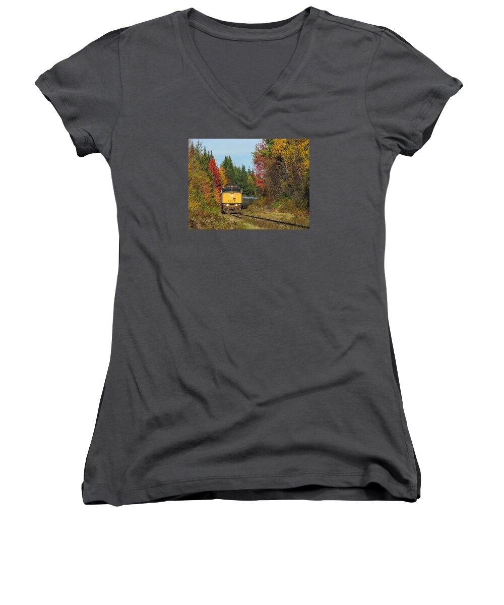 Via Women's V-Neck featuring the photograph Fall Colours With Train by Steve Boyko