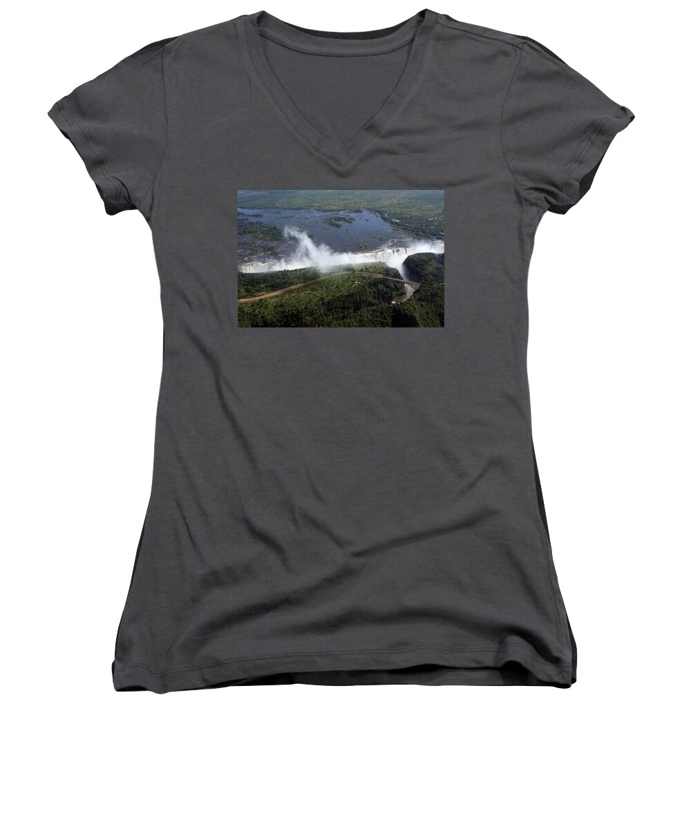 Africa Women's V-Neck featuring the photograph Victoria Falls by Aidan Moran