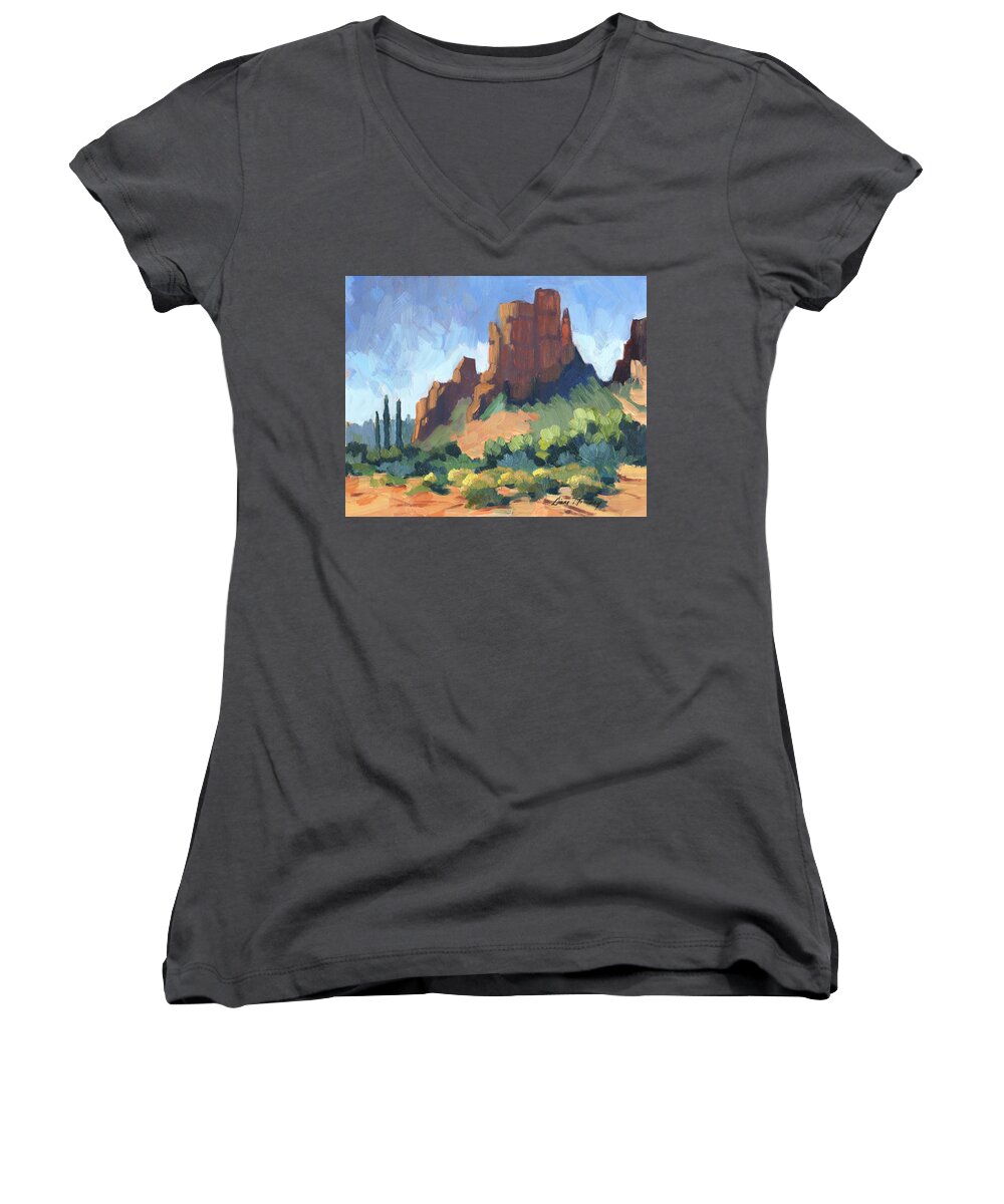 Cathedral Rock Women's V-Neck featuring the painting View of Cathedral Rock Sedona by Diane McClary