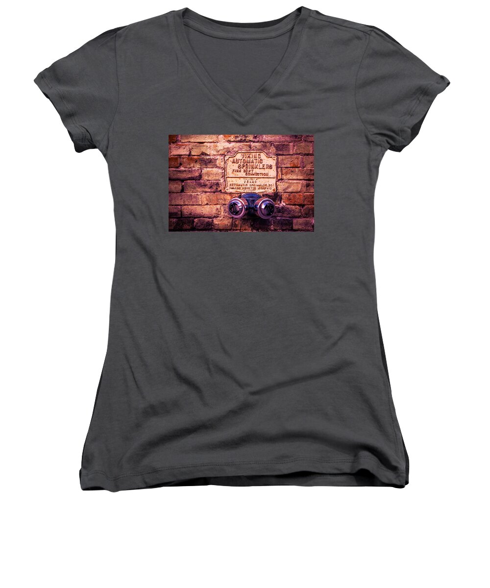 Architecture Women's V-Neck featuring the photograph Viking Sprinkler by Melinda Ledsome