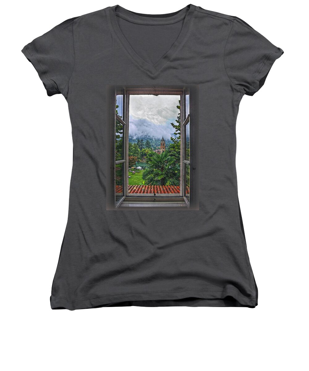Switzerland Women's V-Neck featuring the photograph Vision through the Window by Hanny Heim