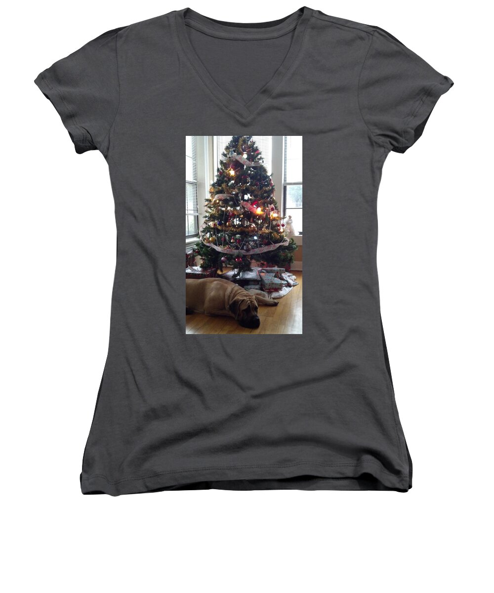 Christmas Women's V-Neck featuring the photograph Waiting For Santa by Bertie Edwards